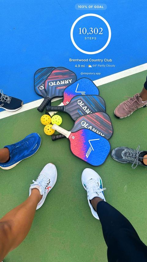 Stepstory story card: 10,302 steps with a goal ring over a pickleball court